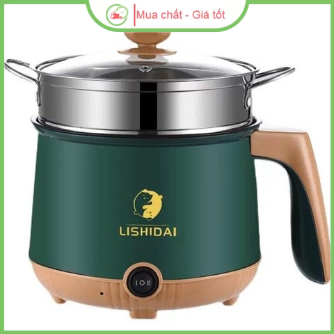 Nồi Lẩu Điện Mini Đa Năng Ca Nấu Mì 18CM Chống Dính + Kèm Giá Hấp có thể Chiên, Xào