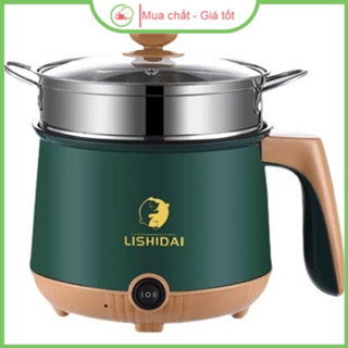 Nồi Lẩu Điện Mini Đa Năng Ca Nấu Mì 18CM Chống Dính + Kèm Giá Hấp có thể Chiên, Xào