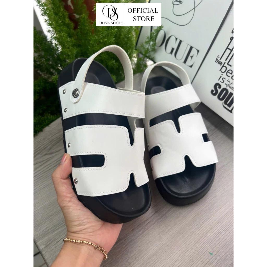 Dép nữ quai hậu 2in1 cho học sinh sinh viên chất liệu da PU trắng đế 4cm siêu êm