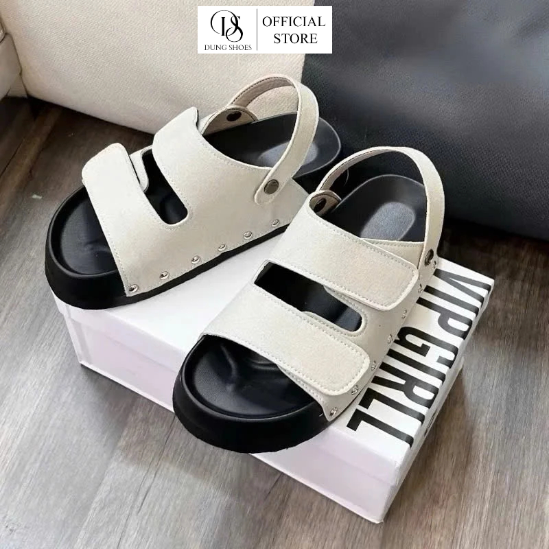 Dép nữ sandal 2 in 1 đế 4cm chất da lộn cao cấp
