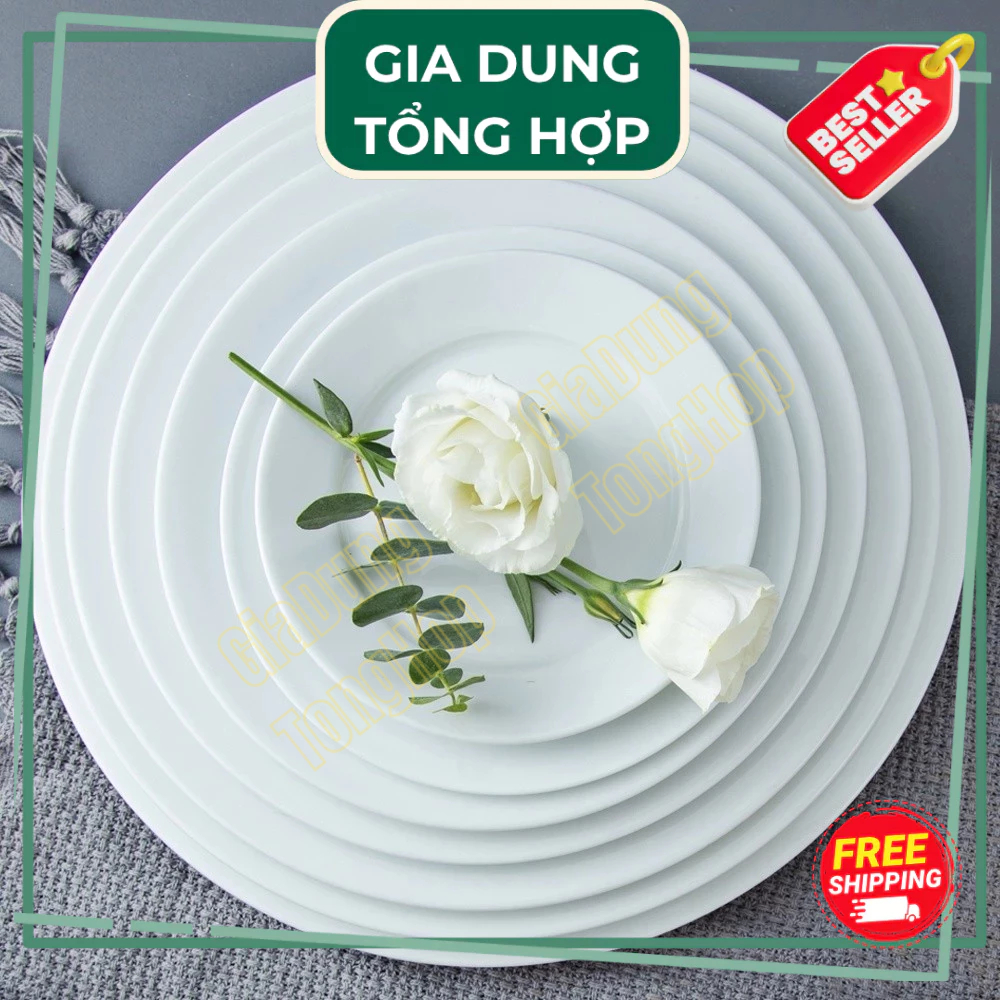 ( Set 03 Cái,5 Cái ) Dĩa Cạn Sứ Trắng Thô Gía Rẻ. 6 size : 6 Inch, 7 Inch, 8 Inch, 9 Inch, 10 Inch, 