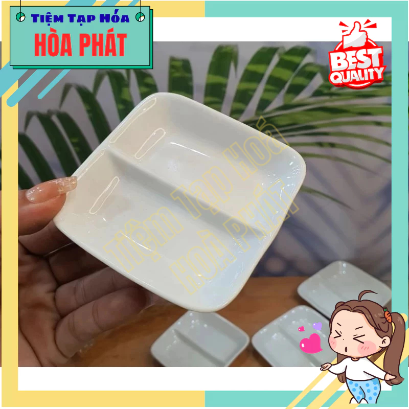 Dĩa Chấm Sứ Trắng 2 Ngăn  Minh Châu