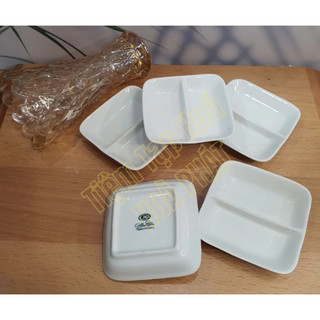 Dĩa Chấm Sứ Trắng 2 Ngăn  Minh Châu