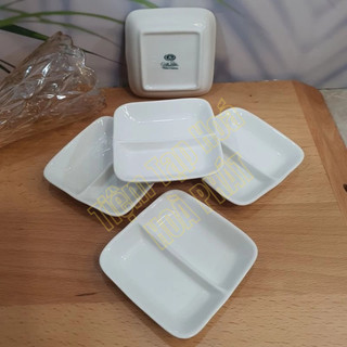 Dĩa Chấm Sứ Trắng 2 Ngăn  Minh Châu