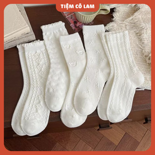   CỔ CAO  Tất Lolita Vintage Màu Trắng Bèo Họa Tiết Dập Nổi Xịn Xò  Tiệm vớ Cô Lam  