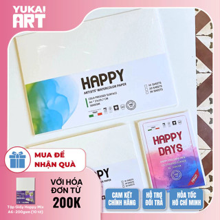[Hỏa tốc HCM] Giấy Vẽ Màu Nước, bột, gouache, acrylic HAPPY vân Cold 300gsm & Sổ Lò xo 250gsm SALE