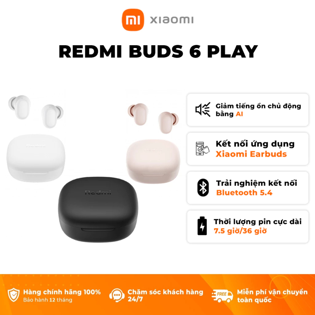 Tai Nghe Bluetooth Xiaomi Redmi Buds 6 Play | Giảm Tiếng Ồn | Thời Lượng Pin 36h - Bảo Hành 12 Tháng (Không kèm sạc) | BigBuy360 - bigbuy360.vn