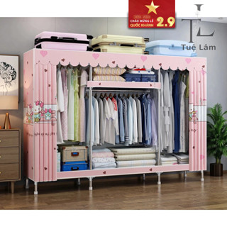  Tủ Đựng Quần Áo Tủ Vải Khung Thép Titan 2,3,4.5buồng Treo quần áo gấp gọn kích thước lớn 2m1 