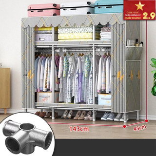 Tủ Vải Đựng Quần Áo Tủ Vải Khung Thép Titan 3 Buồng 6 Ngăn Kích Thước 130x170x45cm Bảo Hành 12 Tháng