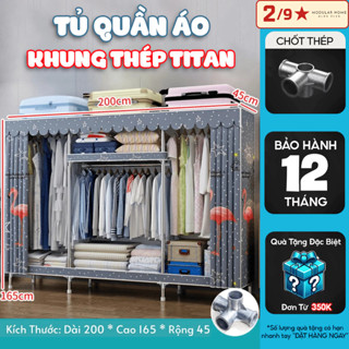  Tủ Đựng Quần Áo Tủ Vải Khung Thép Titan 2 3 4.5 Buồng Treo Quần Áo Gấp Gọn Cỡ Lớn 2m5 Khung Thép 