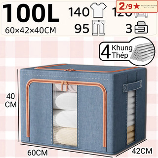  Hộp Đựng Quần Áo Túi Giỏ Vải Khung Thép Gấp Gọn Để Chăn Màn 80 100L - Adlvdream 