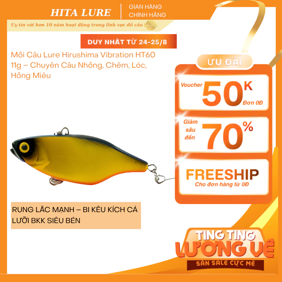 Mồi Câu Lure Hirushima Vibration HT60 Sinking Vibration 60mm 11g Chát Liệu Nhựa ABS Dày Bền