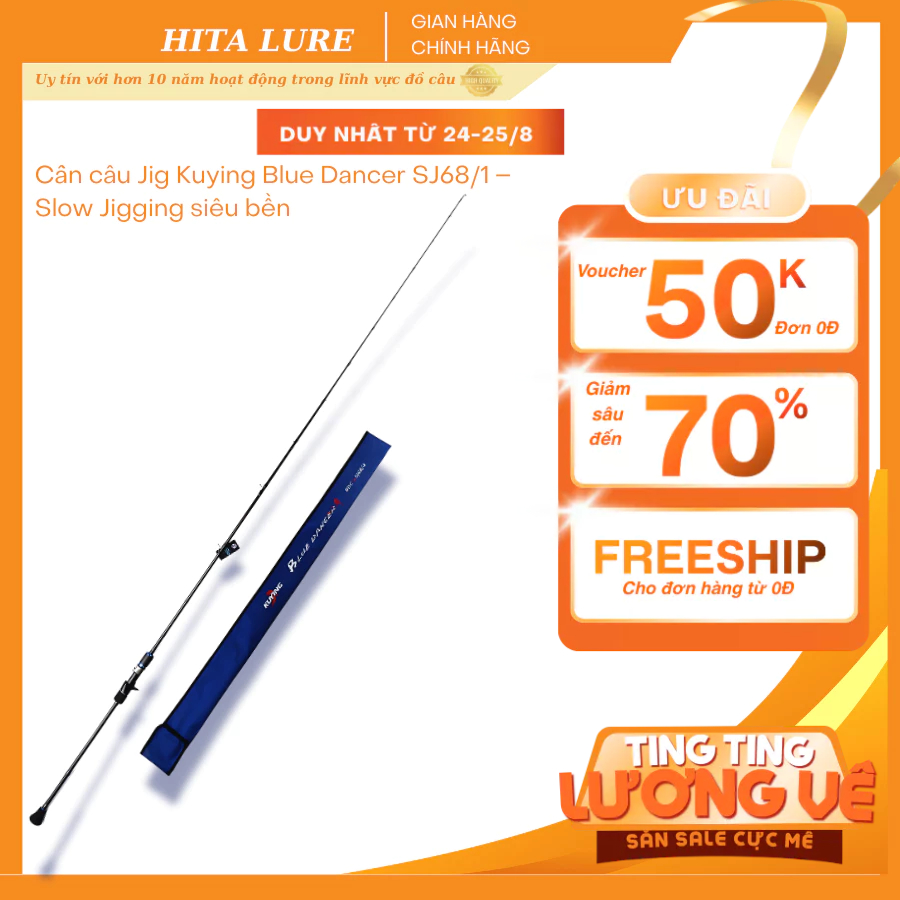 Cần Câu Jig Kuying Blue Dancer SJ68/1 Slow Jigging 2.04m 150g Lực 8kg Blank Carbon 42T