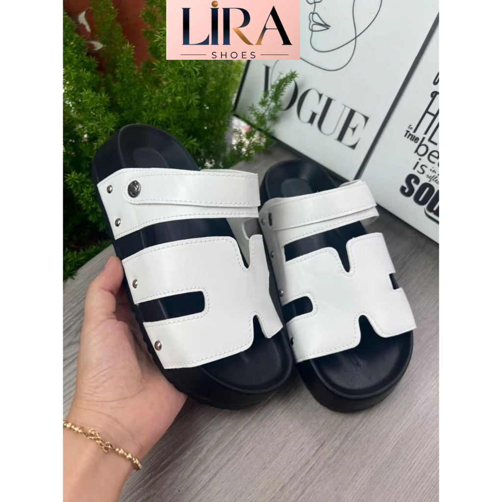  Dép quai hậu nữ dép sandal chữ trắng H hậu trang trí đinh Lirashoes 