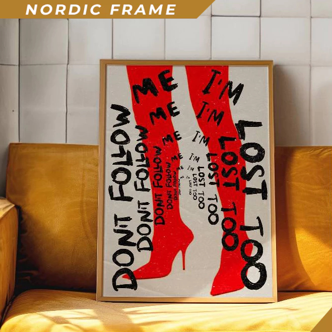 Tranh treo tường,Red Wall Art Poster, 70s Wall, Typography, Trendy Woman Poster, Shoes Poster, Psych