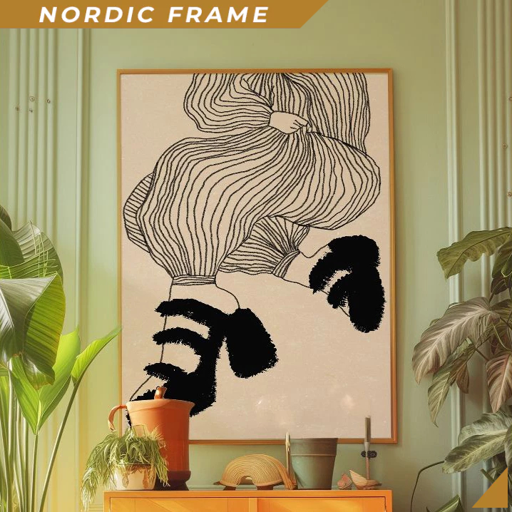 Tranh treo tường,Black Line Art Poster, 70s Wall, Black Wall Art, Trendy Woman Poster, Shoes Poster,