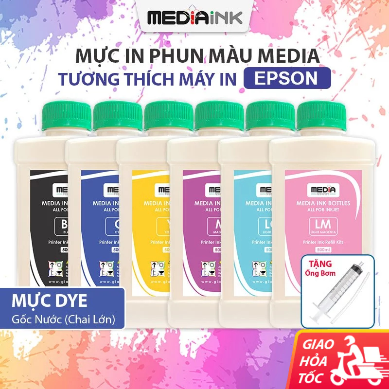 Mực In Epson Mực In Phun Màu Media Dye (Nước) Tương Thích Máy In Epson EcoTank Chai Lớn Tiết Kiệm