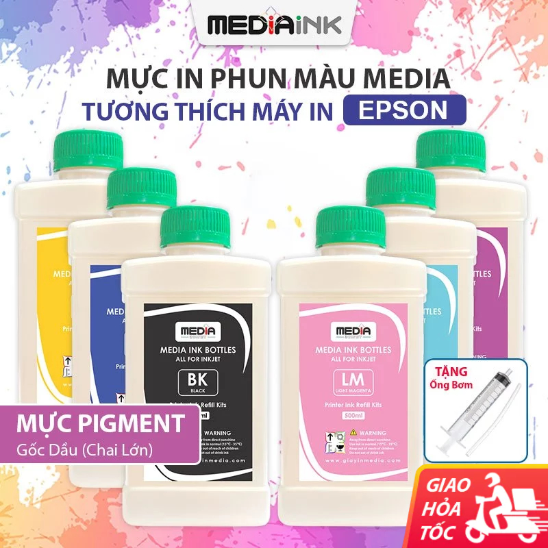 Mực In Epson Mực In Phun Màu Media Pigment (Dầu) Tương Thích Máy In Epson InkTank Chai Lớn Tiết Kiệm