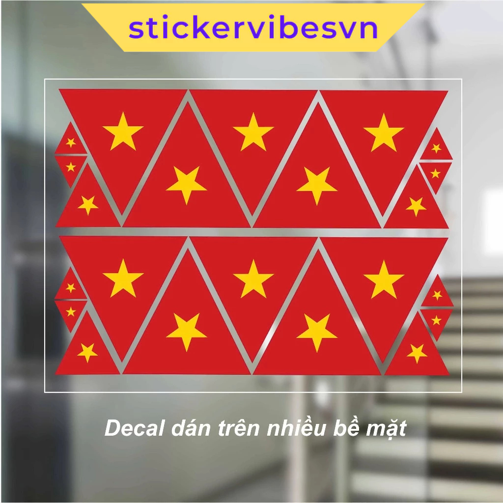 Decal Sticker, Vietnam Flag Triangle - Lá cờ hình tam giác, Decor for National Day, Kính, Dán Vở, Dá