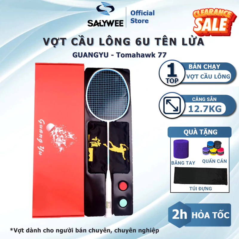 Vợt cầu lông chính hãng Guang Yu Tomahawk 77 6U G4 full carbon lực căng 28-30lbs tặng kèm hộp đựng b