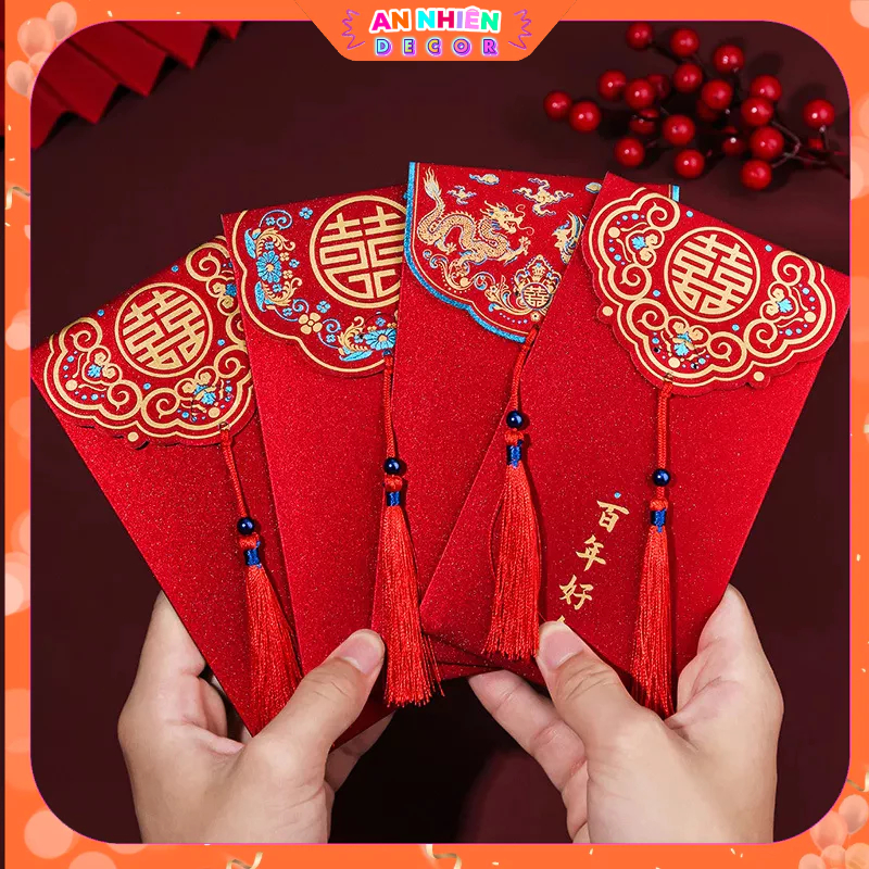 Bao Lì Xì Đỏ Đám Cưới Hỏi Phong Cách Sang Trọng, Quà Tặng Dễ Thương May Mắn, Lì Xì Tết, Mừng Năm Mới PKC6