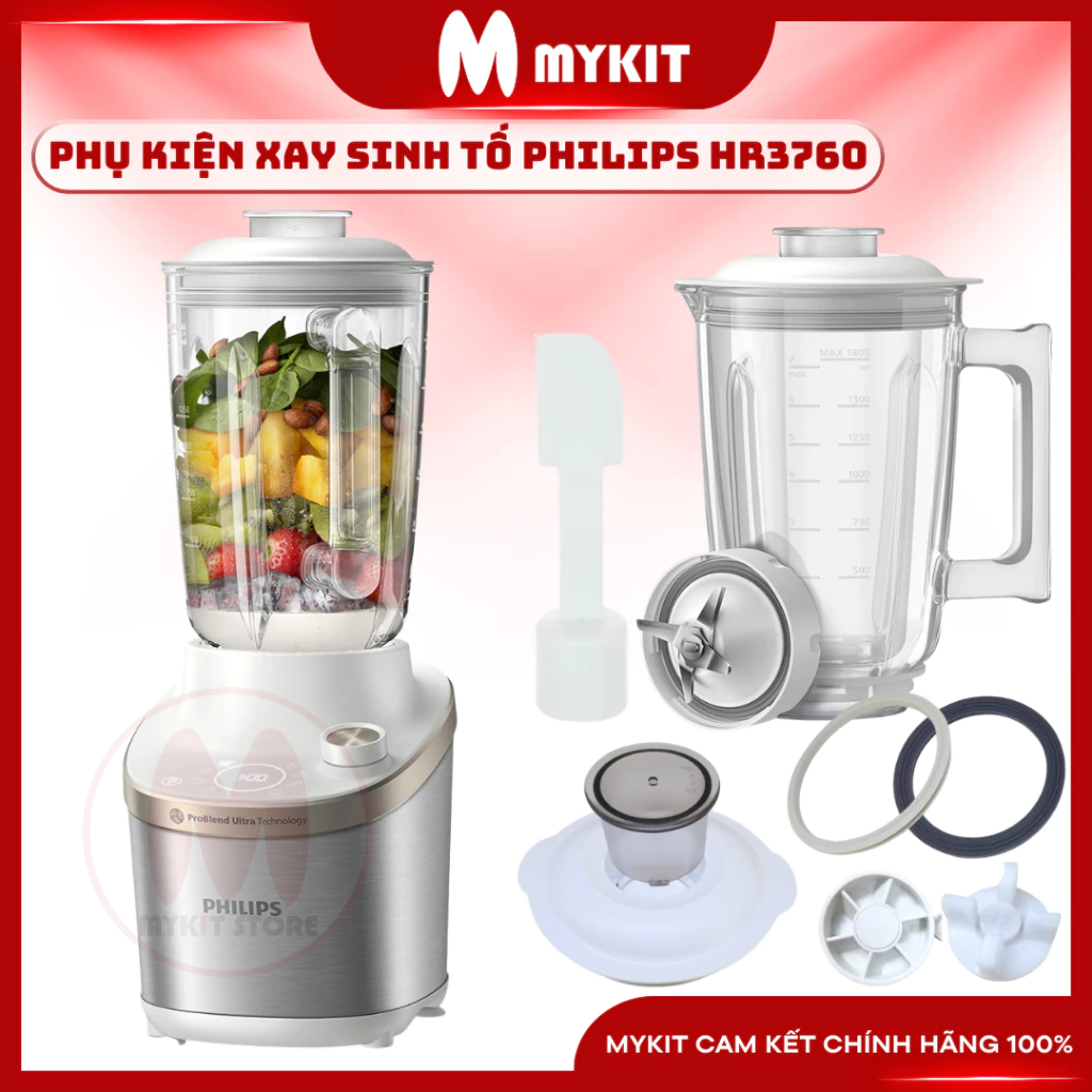 Phụ Kiện Máy xay sinh tố Philips HR3760/01 chính hãng dao xay, ly cối thuỷ tinh, mô tơ, ron gioăng