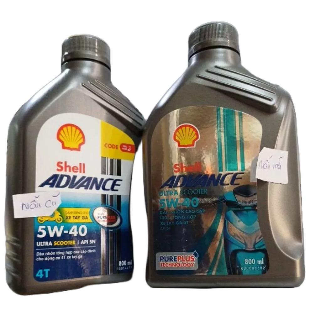 Nhớt shell Advance ultra 5W40 cho xe tay ga, nhớt xe ga shell ultra 5W40 chai 800ml và 1 lít