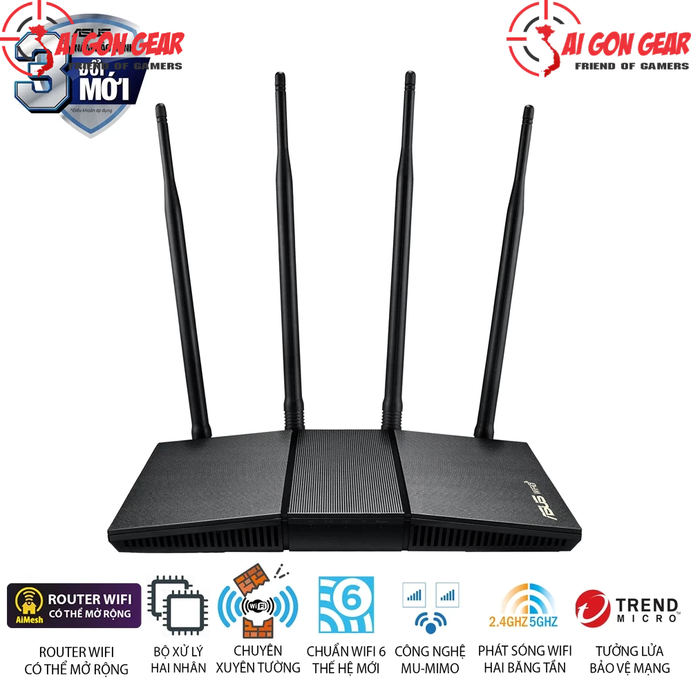 Bộ phát wifi 6 Asus RT-AX1800HP MU-MIMO AX1800Mbps (Xuyên tường) _Router WiFi có thể mở rộng