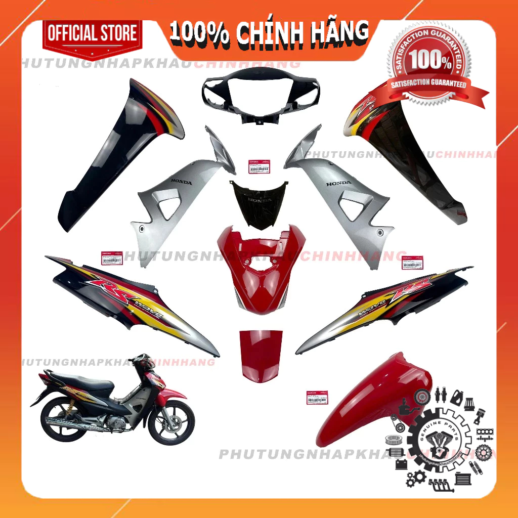 [MÓN LẺ]Dàn áo Wave RS 100 2008 2009 đỏ đen chính hãng, Bộ áo màu Wave RS100