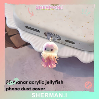 Nút bịt cổng sạc chống bụi hình sứa dẹt 2D bằng acrylic phù hợp với điện thoại IP