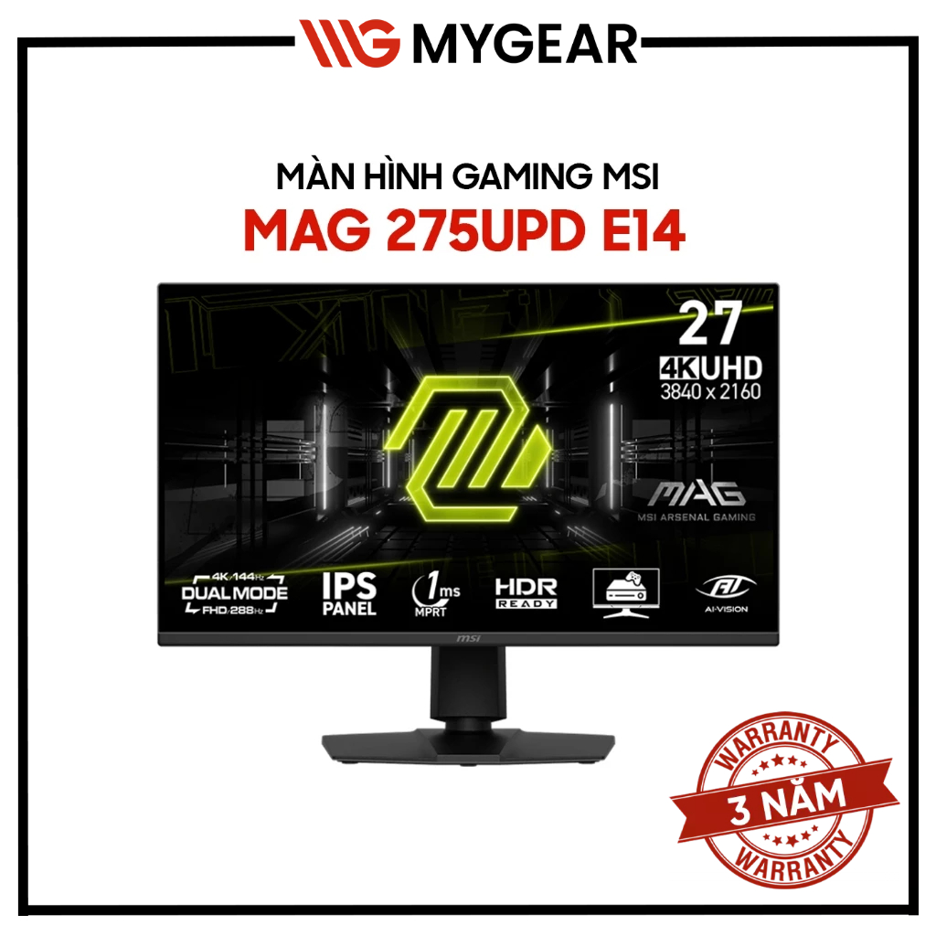 Màn Hình Gaming MSI MAG 275UPD E14 27 inch 4K UHD IPS 144Hz Dual Mode FHD 288hz