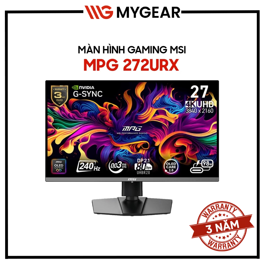 Màn hình Gaming MSI MPG 272URX QD-OLED 27 inch 4K UHD 240Hz 0.03ms QD-OLED - Bảo hành 36 tháng