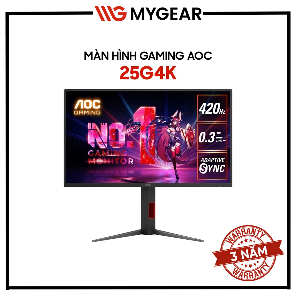 Màn Hình Gaming AOC 25G4K 24.5 inch FHD 420Hz 0.3ms Fast IPS DisplayHDR 400 – Tốc Độ Ánh Sáng