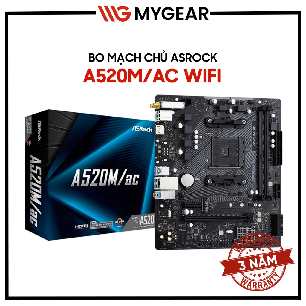 Mainboard ASRock A520M/ac WiFi AMD AM4 DDR4 - Bảo hành 36 tháng