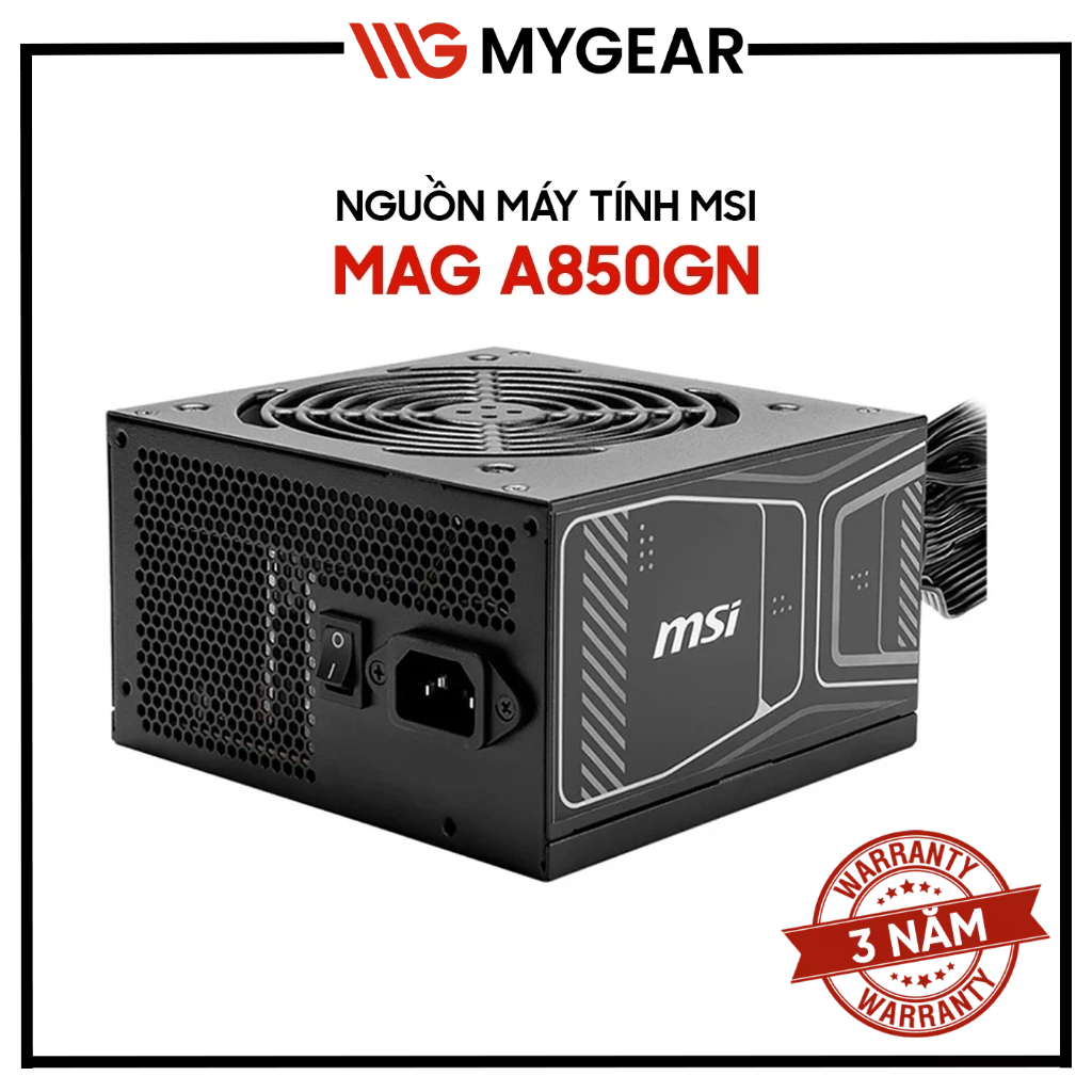 Nguồn MSI Nguồn MSI MAG A850GN 850W Chuẩn ATX 3.1, PCIe 5.1 80 Plus Gold Non Modular