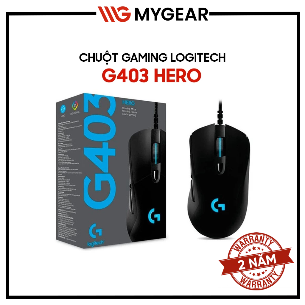 Chuột Gaming Logitech G403 Hero RGB Công Thái Học - New Chính Hãng