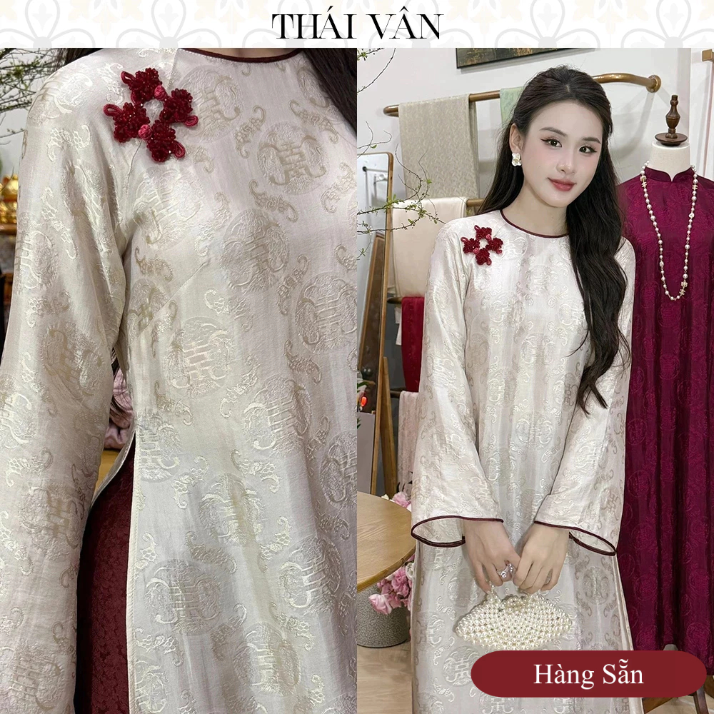 Áo Dài Cách Tân Tơ Tằm Thọ Dơi Trắng Dáng Suông Phối Nơ Sang Trọng