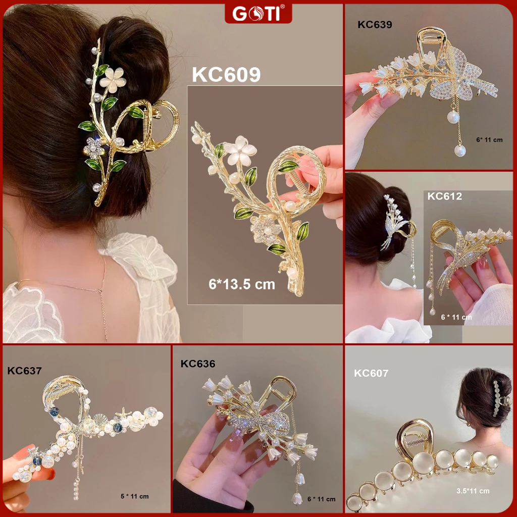 GOTI Kẹp Tóc Hoa, Kẹp Tóc Càng Cua Kim Loại Đính Hạt Phụ Kiện Trang Trí Quà Tặng Nữ 20-10 8-3 KC605