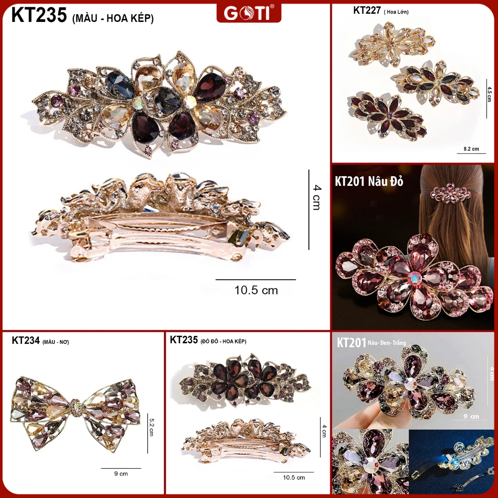 GOTI – Phụ Kiện Nữ - Quà Tặng Mẹ, Bà, Người Lớn Tuổi Kẹp Tóc Hình Bông Hoa Đính Đá Nhiều Màu KT201