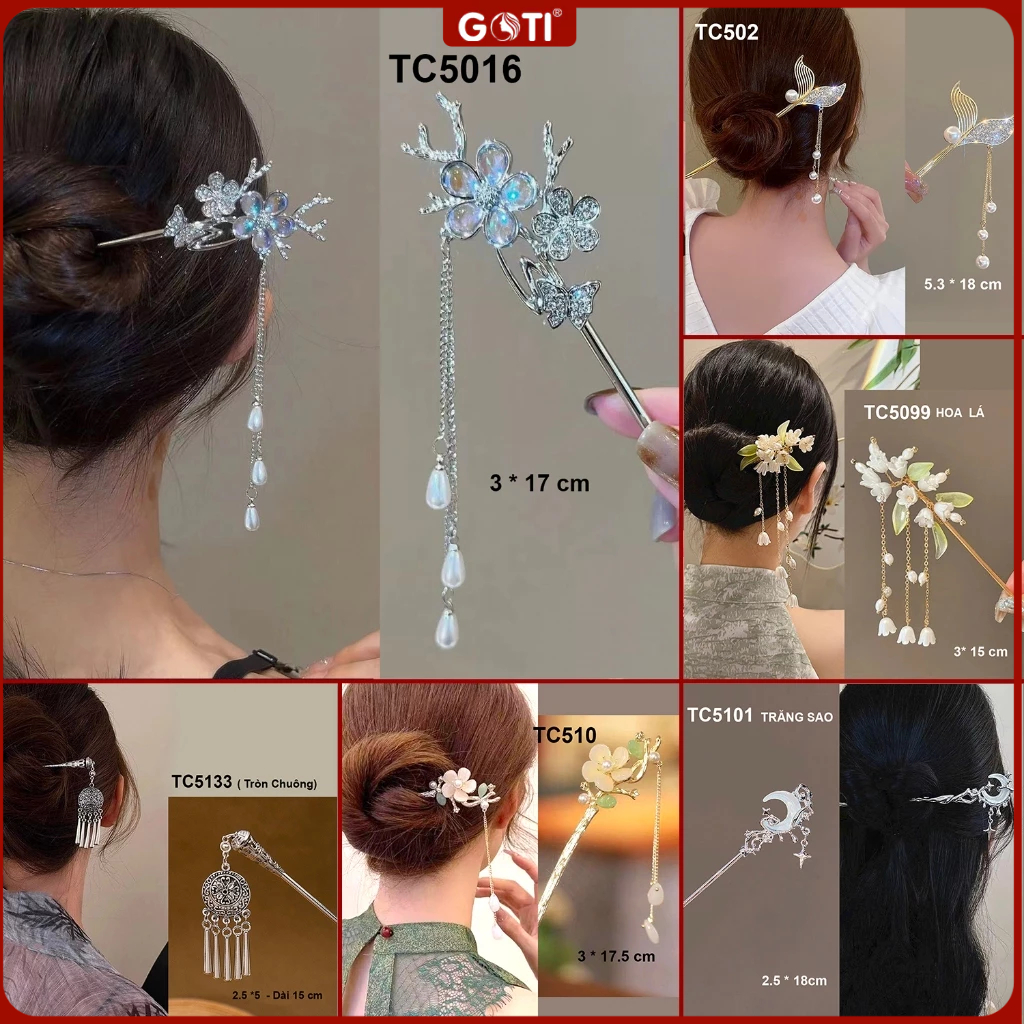 GOTI Trâm Cài Tóc, Búi Tóc, Búi Gọng Kim Loại Thanh Lịch Phong Cách Cổ Trang, Dành Cho Nữ TC502