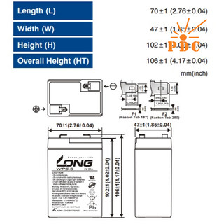 Ắc Quy Kín Khí (VRLA AGM) LONG 6V-5Ah (20HR), WP5-6, F1 - (PDC-TECH)