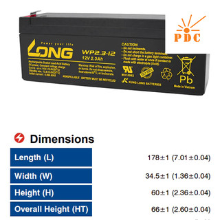 Ắc Quy Kín Khí (VRLA AGM) LONG 12V-2.3Ah (20HR), WP2.3-12, F1 - (PDC-TECH)