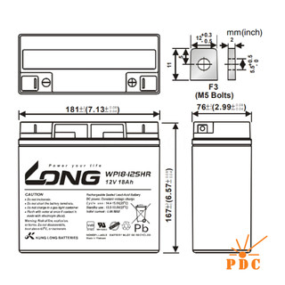 Ắc Quy Kín Khí (VRLA AGM) LONG 12V-18Ah (20HR), WP18-12SHR, F3-M5 - (PDC-TECH)