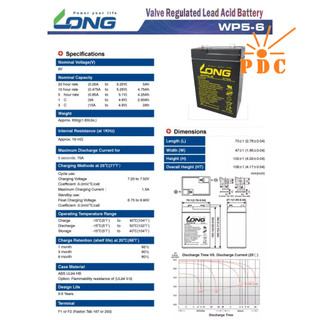Ắc Quy Kín Khí (VRLA AGM) LONG 6V-5Ah (20HR), WP5-6, F1 - (PDC-TECH)
