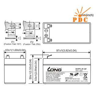 Ắc Quy Kín Khí (VRLA AGM) LONG 12V-1.2Ah (20HR), WP1.2-12, F1 - (PDC-TECH)