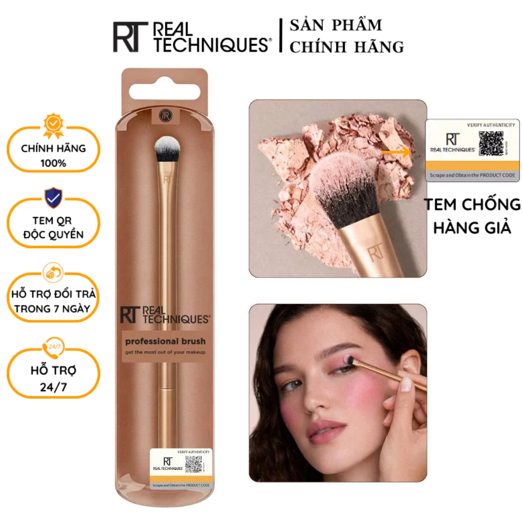 Cọ Tán Bầu Mắt Dáng Dẹt RT REAL TECHNIQUES Small Shader Brush R117 Tán Màu Siêu Mịn