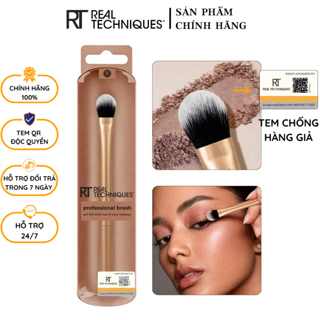 Cọ Tán Bầu Mắt Cọ Nhấn RT REAL TECHNIQUES Large Eye Shadow Brush R114 Shape To Dùng Chuyên Nghiệp