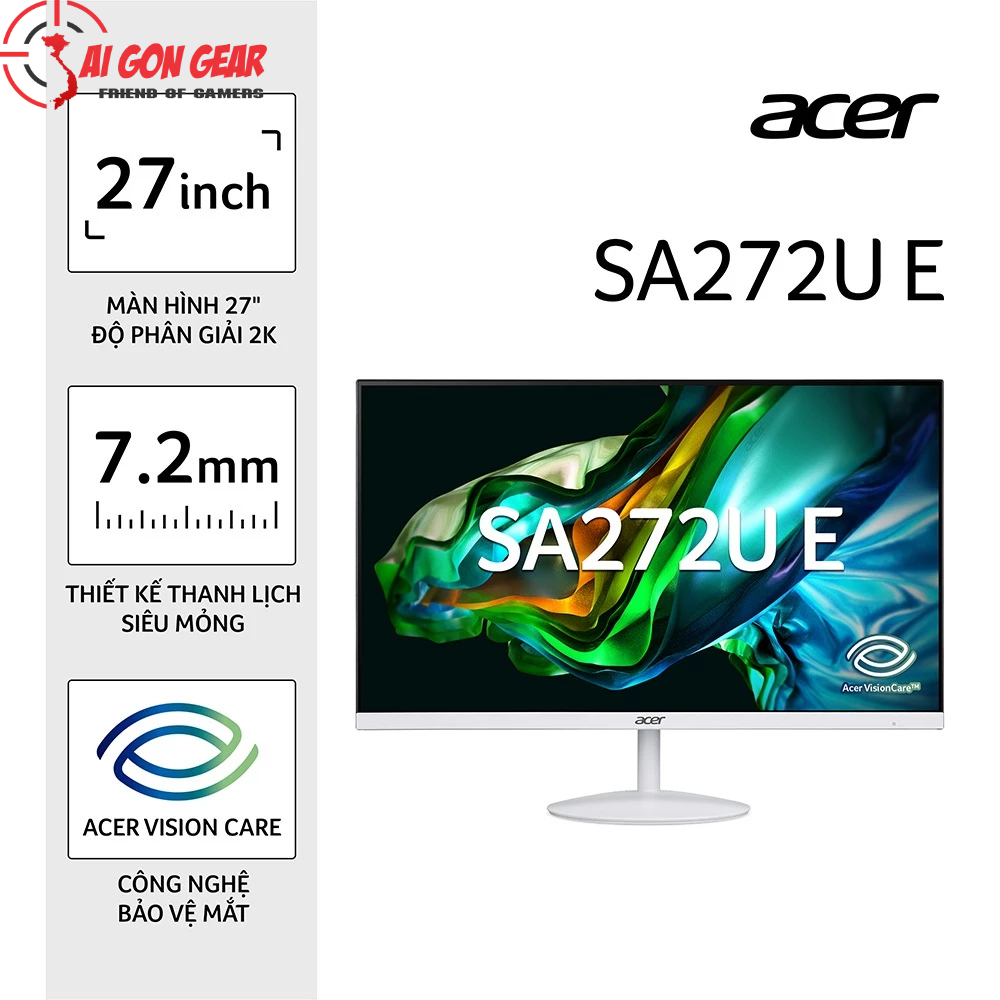 Màn hình LCD ACER SA272U E 27" (2k/100Hz/IPS/DP/HDMI/SPK) (Đen/Trắng)