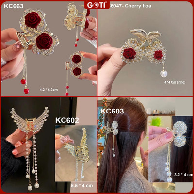 GOTI Kẹp Tóc Càng Cua Nữ Thanh Lịch Loại Nhỏ Hình 2 Hoa Hồng Đỏ Quà Tặng Cho Nữ 20/10 8/3 KC663