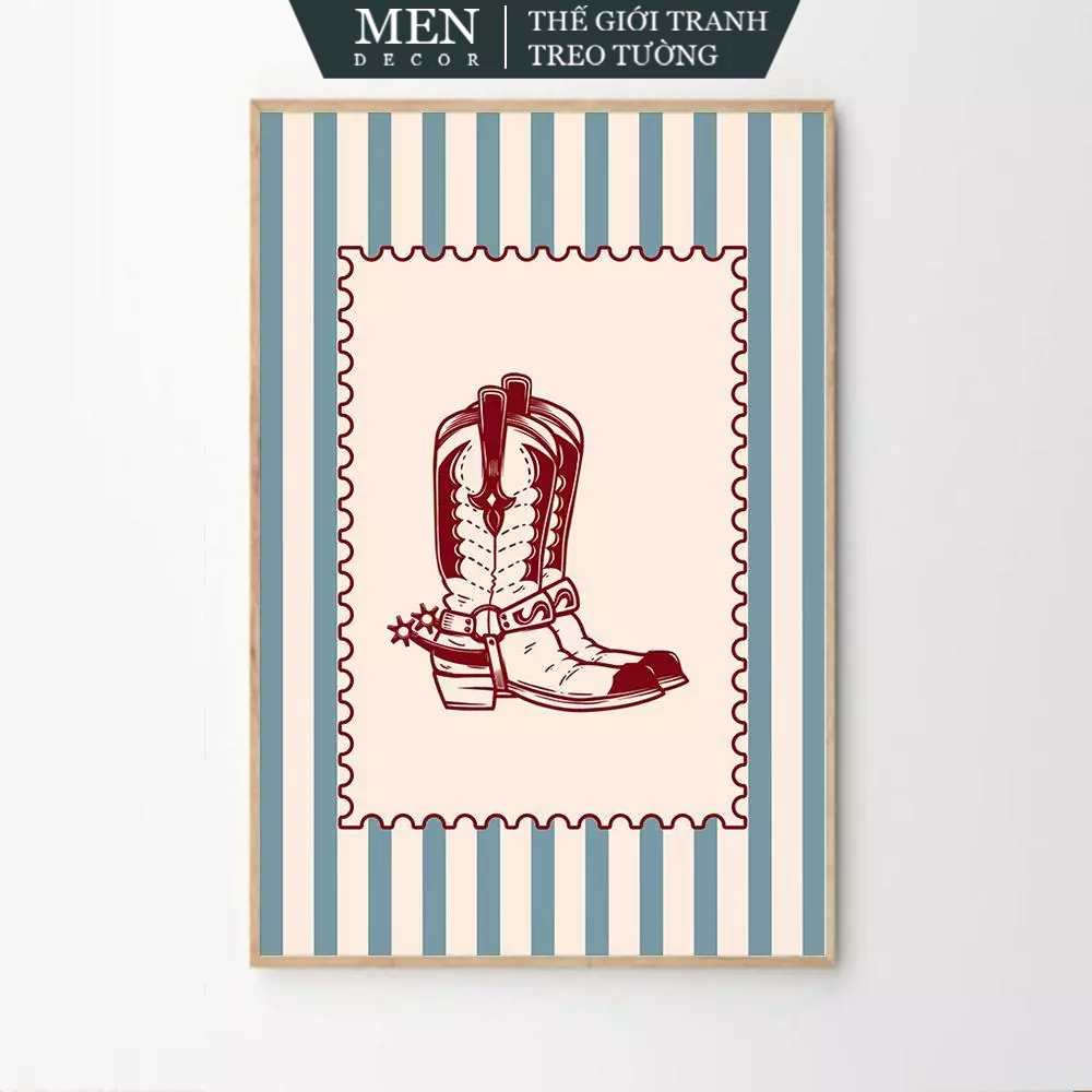 Tranh treo tường, Striped Cowboy Boots Art Poster, nhận in theo yêu cầu, tặng kèm đinh treo tranh